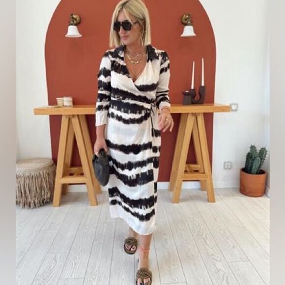 Mango tie dye front wrap midi dress - Picture 1 of 6